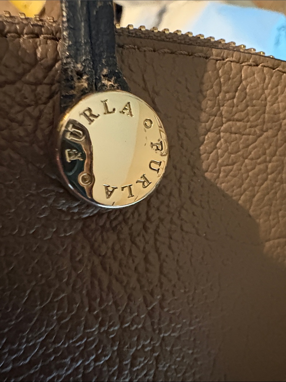 Furla Taupe Leather Satchel with Gold-Tone Charm - Picture 10 of 13